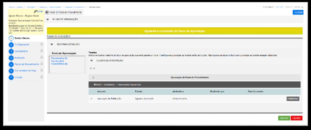 Passo 5: Após efectuar todos os passos clique em Concluir Procedimento, acção que o redirecionará para a fase de aprovação do procedimento.