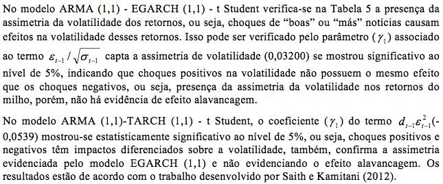 A assimetria da volatilidade nos retornos do milho indica que eles oscilam em função das informações das boas e más que entram no mercado.