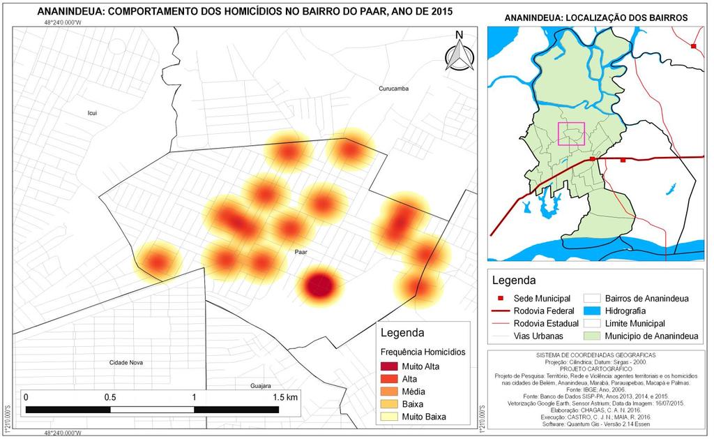 Mapa 1: Mancha de Homicídios no Bairro do Paar 2015 Fonte: Dados obtidos a partir das informações de Homicídios pela SIAC/SEGUP (2015).