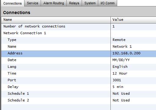 A seguir, defina s detalhes da cnexã. A imagem abaix mstra as cnfigurações para enviar um alarme de text a um endereç de IP.