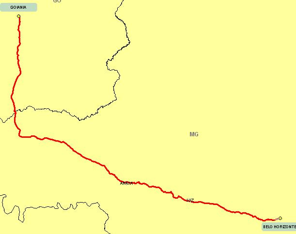 Página 18 Figura 5: Itinerário secundário 1 da ligação BELO HORIZONTE (MG) GOIANIA (GO) Tabela 10: Itinerário secundário 1 da ligação BELO HORIZONTE (MG) GOIANIA (GO) Origem: BELO HORIZONTE (MG)