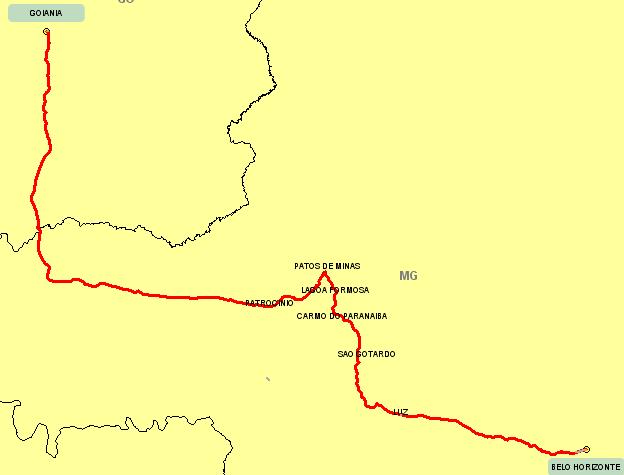 Página 21 Figura 6: Itinerário secundário 2 da ligação BELO HORIZONTE (MG) GOIANIA (GO) Tabela 12: Itinerário secundário 2 da ligação BELO HORIZONTE (MG) GOIANIA (GO) Origem: BELO HORIZONTE (MG)