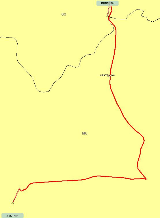 Página 69 Figura 26: Itinerário principal da ligação ITUIUTABA (MG) ITUMBIARA (GO) A tabela a seguir apresenta o itinerário principal da ligação em questão, informando a extensão dos trechos, as