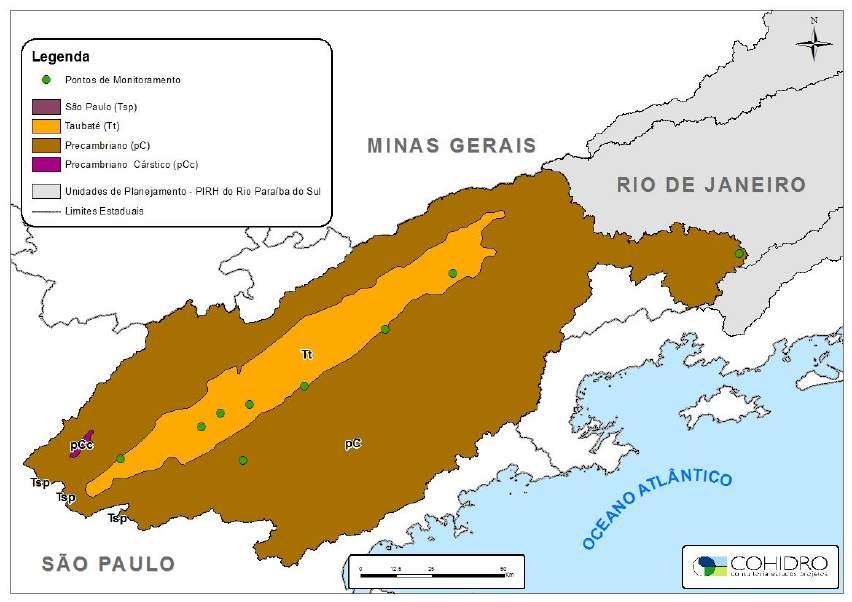 Figura 6.9Pontos de monitoramento da bacia do rio Paraíba do Sul (Porção de São Paulo) Quadro 6.