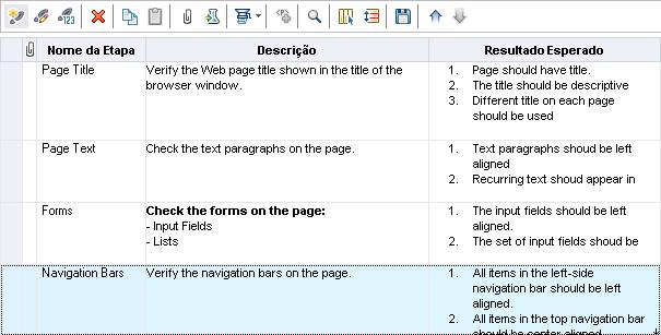 Capítulo 4: Planejando testes 5. Copie as etapas selecionadas. Clique no botão Copiar Etapas. 6. Cole as etapas no teste New HTML Page Layout. a. Na árvore do plano de testes, selecione o teste New HTML Page Layout.