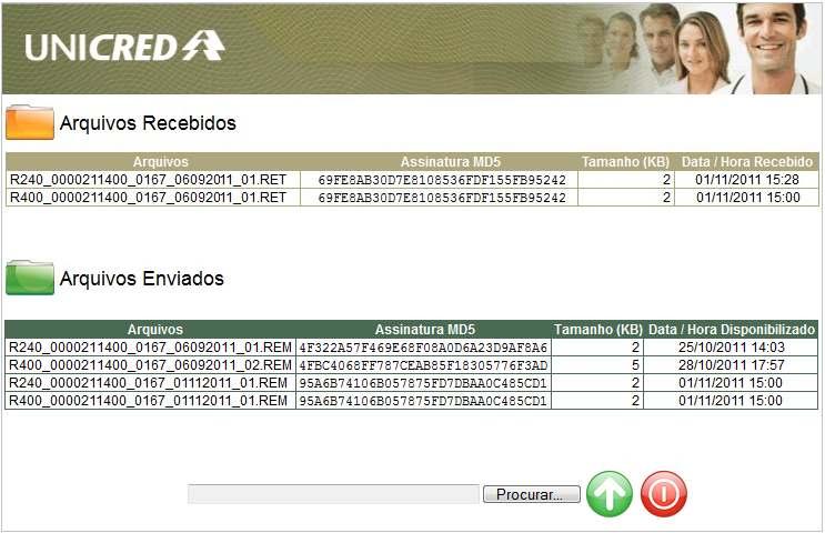 Página 77 de 88 9.3. Tela Principal A tela principal do SISDACOB exibe a lista de arquivos enviados e recebidos.