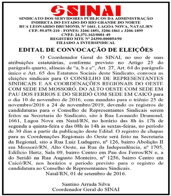 1271 CEP: 59.612-150 - Mossoró/RN. E-mail: sinaimossoro@gmail.