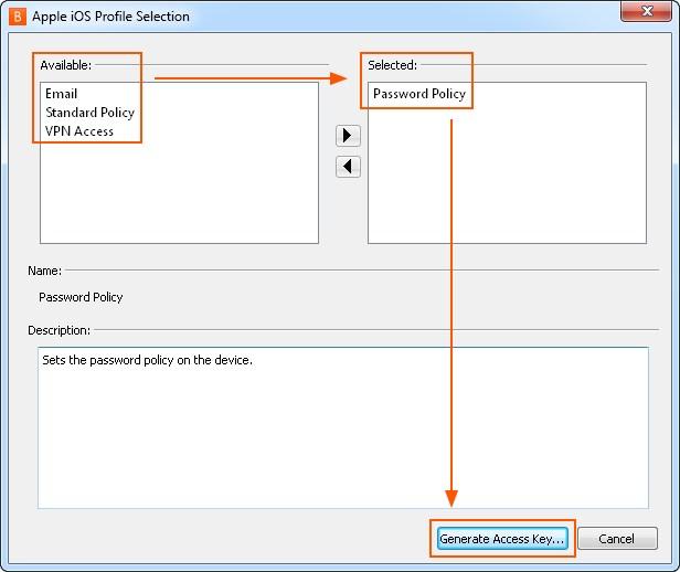 CHAVE DE ACESSO DO PERFIL APPLE IOS Para distribuir os seus perfis privados e públicos activados com o Bomgar aos clientes do dispositivo Apple ios, crie uma chave de acesso do perfil Apple ios no