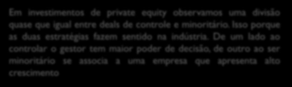 Os gestores de PE e VC utilizam diferentes níveis de controle no investimento.