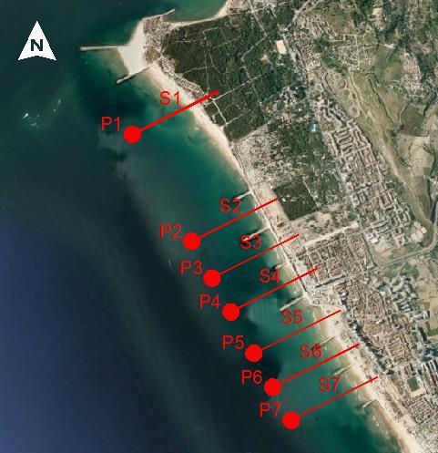 Figura 1.1. Localização dos pontos que caracterizam a agitação marítima (adaptado do Google Earth) Tabela 1.1. Identificação dos pontos utilizados, com a designação das praias segundo a APA Coordenada Coordenada Batimetria Ponto Praia M P (m) (m) (m ZH) P1 Praia de S.