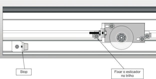Repetir o mesmo procedimento na outra folha. Obs.: No fechamento não haverá stop, o fechamento será amortecido pelas borrachas do batente. Instalação do motorredutor 1.