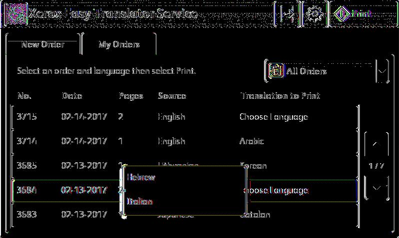 Se um pedido possuir vários idiomas de tradução, pode tocar em Escolher idioma para