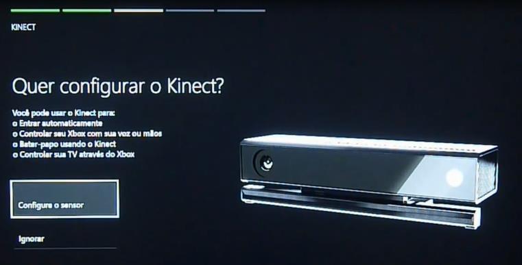 Será solicitado a configuração do sensor Kinect.