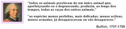 TRANSFORMISMO Buffon (1707-1788) Transformação por degeneração, como resultado de circunstâncias ambientais (clima e alimento);