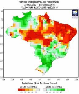 7.3. Prognóstico climático para o trimestre fevereiro-março-abril de 2016 2 O modelo estatístico climático do INMET (Figura 3) indica que nas regiões Centro-Oeste e Sudeste existem uma maior