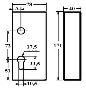 FECHADURA DE EMBUTIR C/ GANCHO 350 353 354 A (mm) B (mm) C (mm)