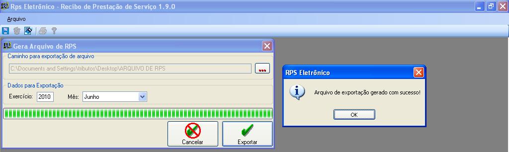 2-Será aberta uma tela de pesquisa de arquivo Procurar Pasta - padrão windows. Selecione a pasta na qual deseje que o arquivo de RPS seja salvo, em seguida clique em OK.