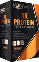 Voxx 3x Protein VOXX 3X PROTEIN é um suplemento composto por 3 tipos diferentes de proteínas com alto valor biológico: Proteína concentrada do soro do leite (WHEY PROTEIN), Proteína isolada de soja,