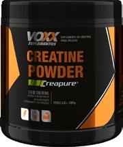 Voxx Creatine Auxilia no aumento da força muscular VOXX CREATINE possui em sua formulação a creatina Creapure, que é a marca mais Premium do mercado, conhecida em todo o mundo por seu selo de