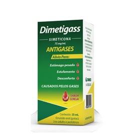 Dimetigass simeticona Referência: Luftal, BMS Indicação: Excesso de gases no aparelho digestivo. Gotas 1252 gotas - 75 mg/ml Reg. M.S.: 1.4381.0167.002-6 Cód.