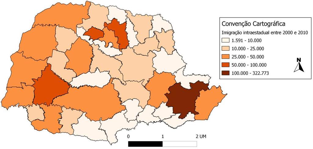 Figura 5 Imigração entre as microrregiões do estado do Paraná entre 2000 e 2010 Imigração intraestadual por microrregião do estado do Paraná Participação percentual das microrregiões do estado do