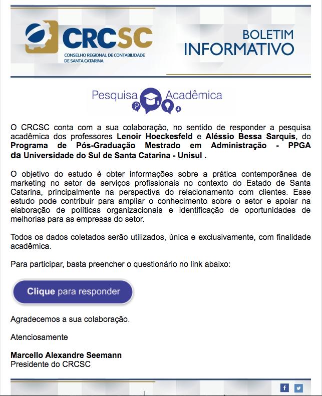 APÊNDICE C INFORMATIVO CONVITE DO CRC-SC