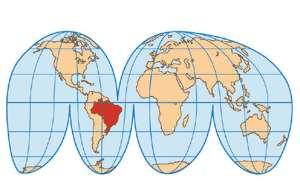 Projeção de Goode, que modifica a de Moolweide É uma projeção descontínua, pois tenta eliminar várias