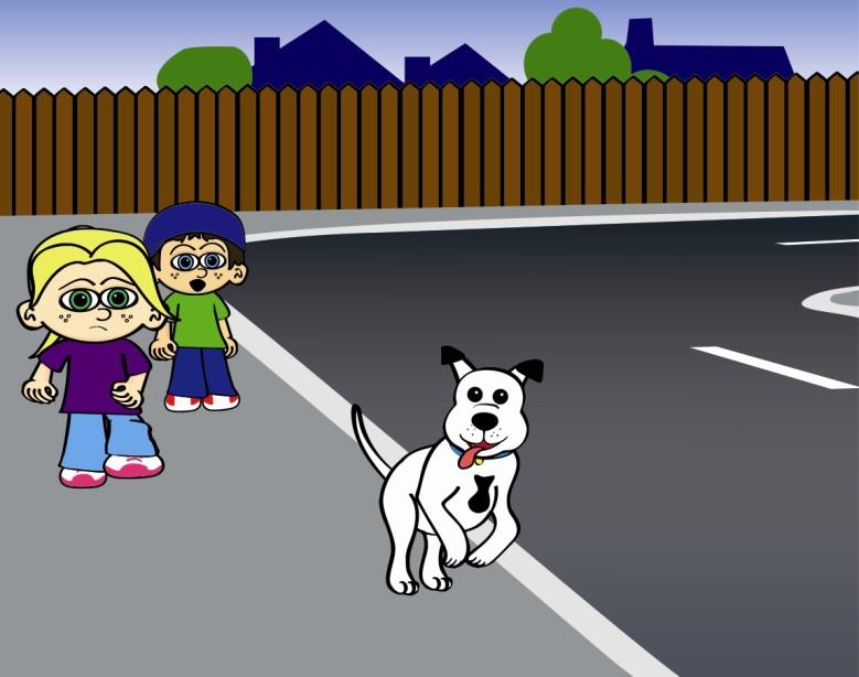 A Maria e o Mark querem levar o cão Pintas a dar um passeio no parque.