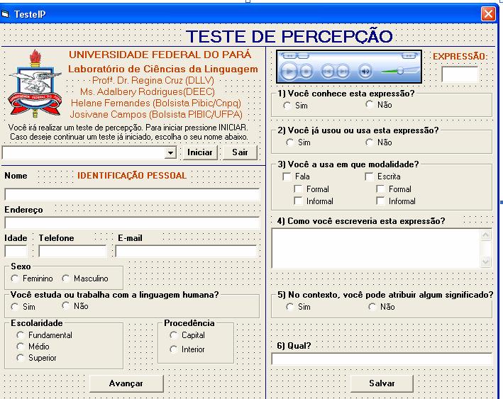 7 5. TESTE DE PERCEPÇÃO O teste de percepção de Fernandes [2004] 8 sofreu pequenas alterações de acordo com a necessidade deste estudo (cf. imagem 01).