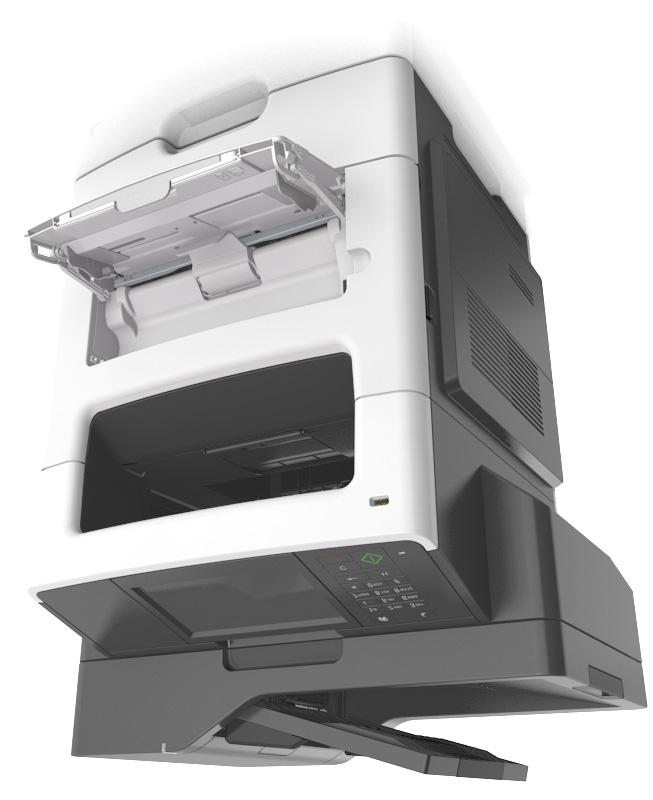 Aprendendo sobre a impressora 13 Modelo básico 2 3 4 1 7 5 6 1 Visor 2 Alimentador automático de documentos (ADF) 3 Bandeja do ADF 4 Bandeja do ADF 5 Bandeja padrão 6 Alimentador multi-uso 7