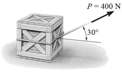 Equação do movimento: coordenadascartesianas Exemplo 16: Um engradado de 50 kg está em repouso num plano horizontal para o qual o coeficiente