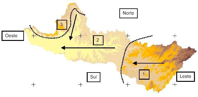 Figura 2- Mapa Topográfico da bacia do rio Piracicaba; as cores mais claras representam menores altitudes e as mais escuras maiores altitudes (www.cena.usp.br/piracena).