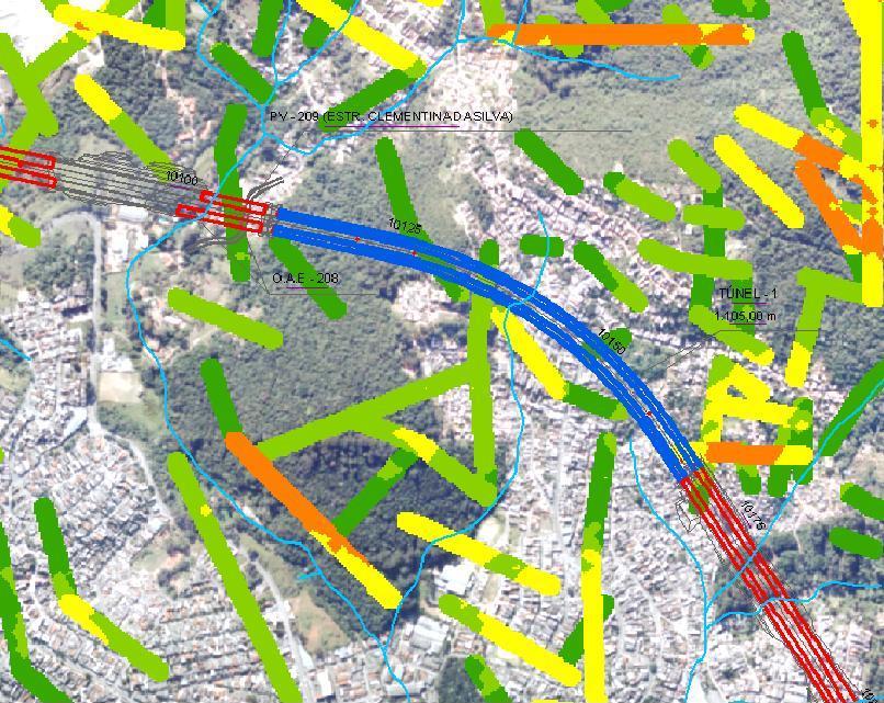 a b N N c d Figura 2 Lineamentos e potenciometria na região de um túnel rodoviário na região da cidade de São Paulo.