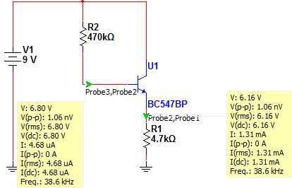 7 Para análise em corrente contínua, o circuito da Figura 6 pode ser desenhado como mostrado na Figura 7, de onde pode-se escrever, considerando por realimentação de tensão: I B = V CC V BE 9 0,7 = =