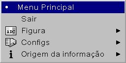 Utilização dos menus Para abrir os menus, pressione o botão Menu do teclado ou do controle remoto. Os menus se fecham automaticamente após 60 segundos se nenhum botão for pressionado.