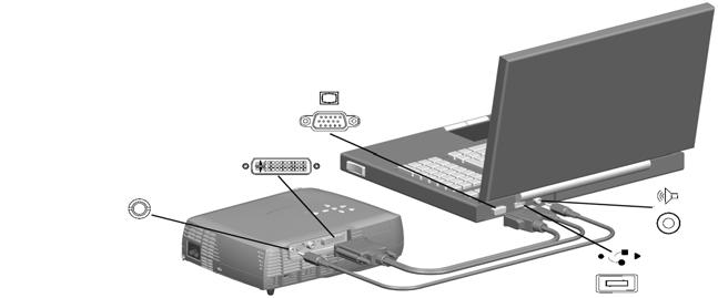 Conexão de um computador Requisitos quanto a conexões do computador Conecte a extremidade preta do cabo do computador ao conector Computer (Computador) do projetor.