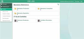 R.C.: No menu lateral esquerdo, clicando em CRC, serão apresentados alguns ícones, tais como: Buscar na CRC, Pedido de Certidão,
