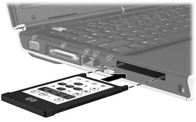 Guardar o controlo remoto na ranhura da placa PC Card O Controlo remoto móvel HP (tipo placa PC card) pode ser guardado na ranhura da placa PC Card do computador de modo conveniente e seguro.