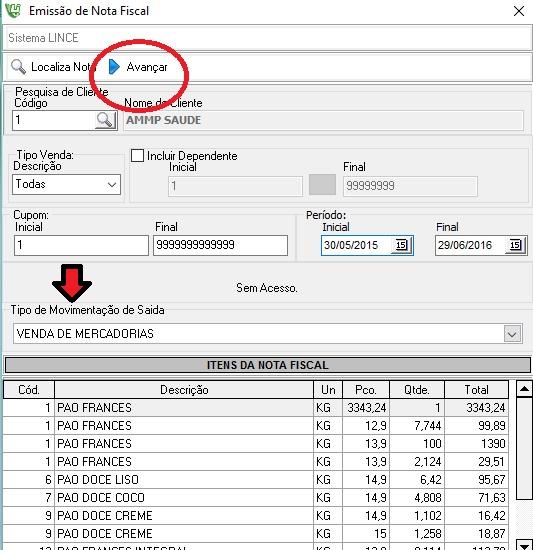 A próxima tela será da nota fiscal. 3. Emitindo Nota de um cupom para um determinado cliente (Avulso).