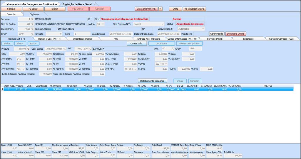 Basta confirmar se os dados estão corretos e clicar em Gerar/Imprimir NFE. Como fazer a Devolução de uma Nota Fiscal de Compra?