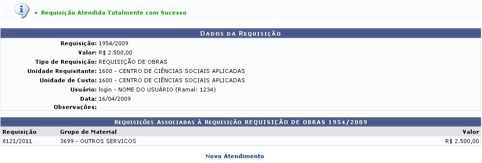 De volta à tela que disponibiliza as opções de finalização, caso prefira finalizar o atendimento da requisição, clique em Finalizar Atendimento.