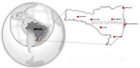 46 Figura 4: Hemorrede do Estado de Santa Catarina Fonte: o autor Legenda: Imagem representativa das sete regiões do estado de Santa Catarina que caracterizam o estado de onde foram coletadas as