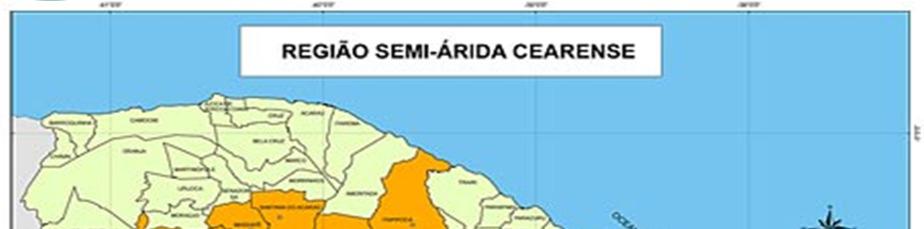 Figura 1 Região semiárida cearense (IPECE, 2015) Dentre os fatores que contribuem para a irregularidade temporal e espacial das chuvas no Ceará, é possível citar a variabilidade climática existente