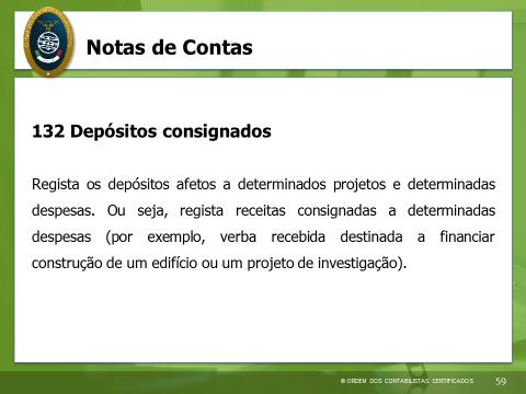 As notas referem-se às no domínio das contas a utilizar para a