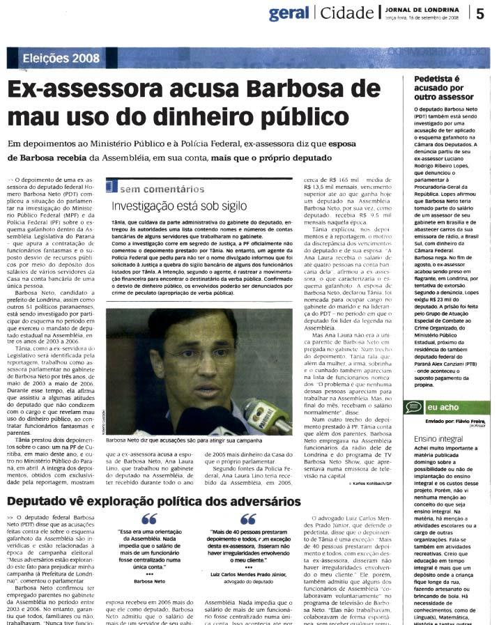 CIDADES AQUI A SÉRIE DE INFORMAÇÕES DE UTILIDADE PÚBLICA PARA O POVO DE LONDRINA E DO PARANÁ PUBLICAÇÃO DE RESPONSABILIDADE DO JORNALISTA SOSCOMEÇA LONDRINA, 30 DE SETEMBRO DE 2008 GUILHERME