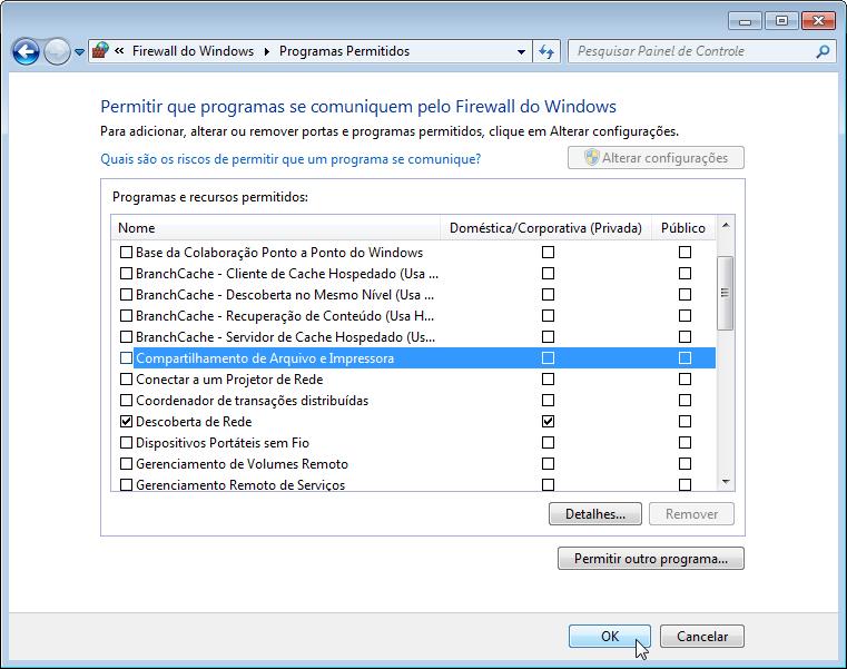 d. Feche a janela Ajuda e Suporte do Windows. Etapa 4: Configurar o recurso Programas Permitidos pelo Firewall do Windows. a. No computador 1, clique na janela Programas Permitidos para ativá-la.