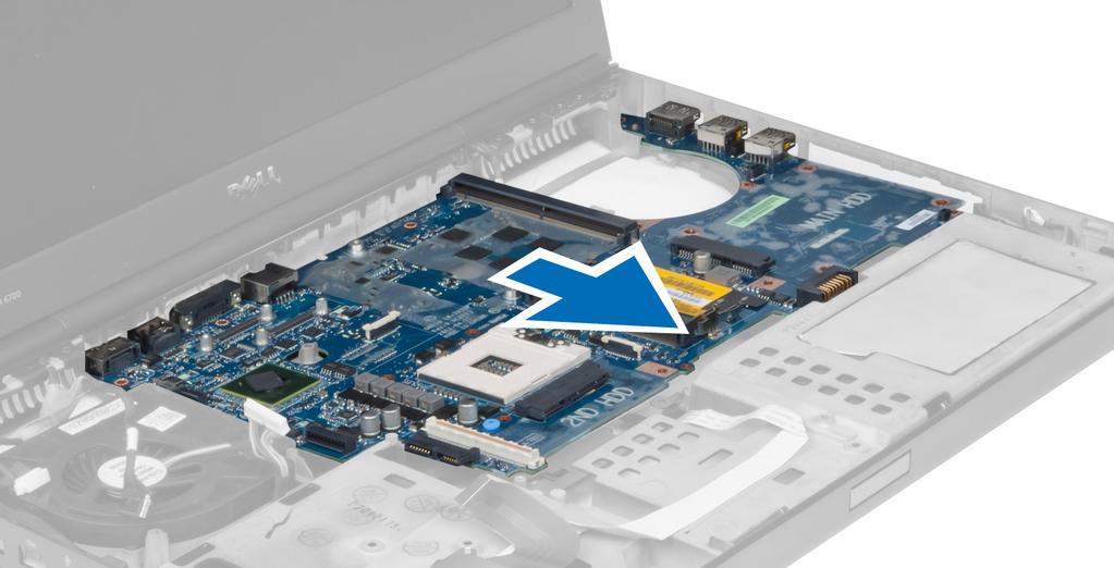 Como instalar a placa de sistema 1. Alinhe a placa do sistema na posição original no computador. 2. Aperte os parafusos para prender a placa do sistema ao computador. 3. Conecte os seguintes cabos: a.