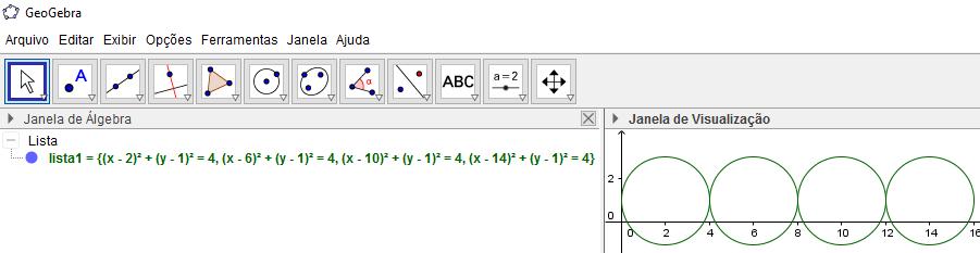 4 Figura 1 - Sintaxe do comando sequência Em Expressão, digita-se a equação da circunferência que será criada; Em Variável, digita-se a variável que deve mudar seu valor para gerar a sequência de