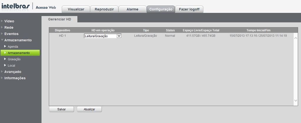 Configurar: selecione o dia da semana desejado e clique em Configurar para ajustar período e modo de gravação.