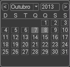 Calendário No canto superior direito está localizado o calendário, conforme a figura a seguir. As datas marcadas em cinza possuem gravações.